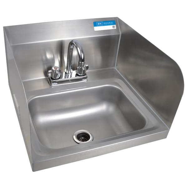 Bk Resources Hand Sink Stainless Steel W/Side Splashes, Faucet 2 Holes 14"Wx10" BKHS-D-1410-SS-P-G - main